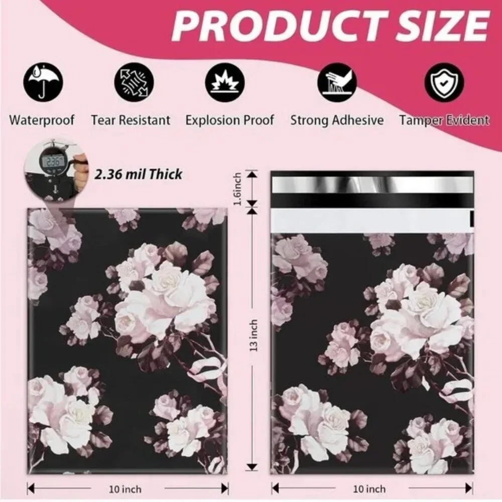 Black Floral 10 X13 Poly Mailers 20 Count New